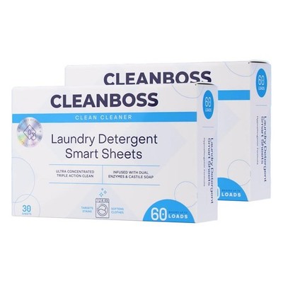 CleanBoss Laundry Detergent Smart Sheets - 60 30 Count (Pack of 2) 