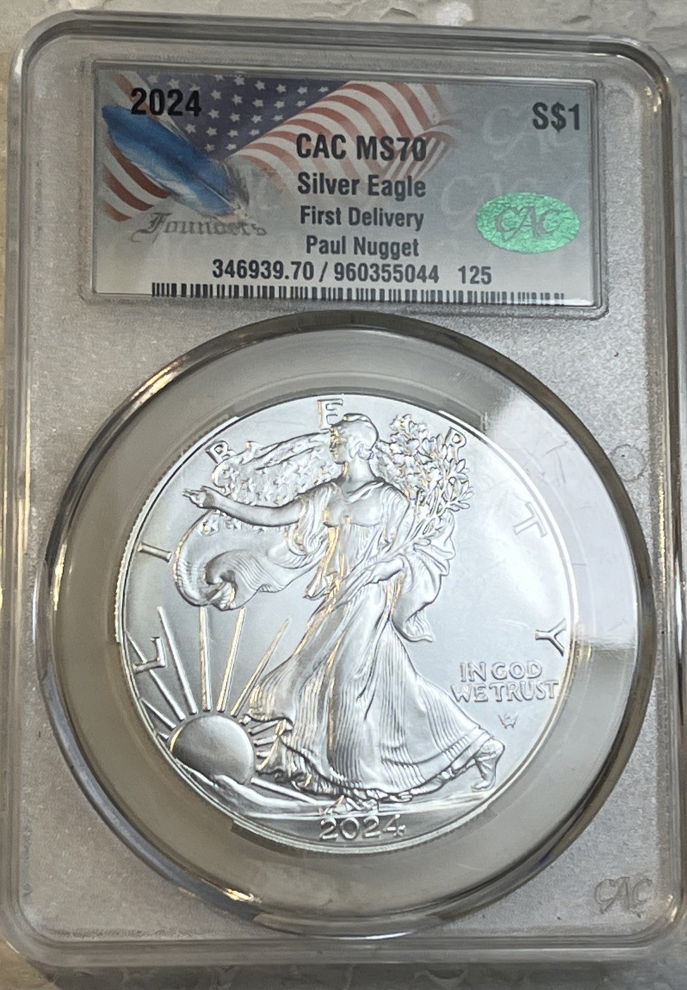 2024 American Silver Eagle $1 CAC MS70 First Delivery Signed By Paul Nugget