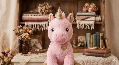 Kellytoy Pink Glitter Unicorn Plush Stuffed Animal Gold Horn Heart Detail 11 