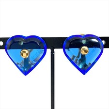 Baccarat Arafoli Heart Crystal Earrings K18YG 10.2g Blue Glass Yellow Gold