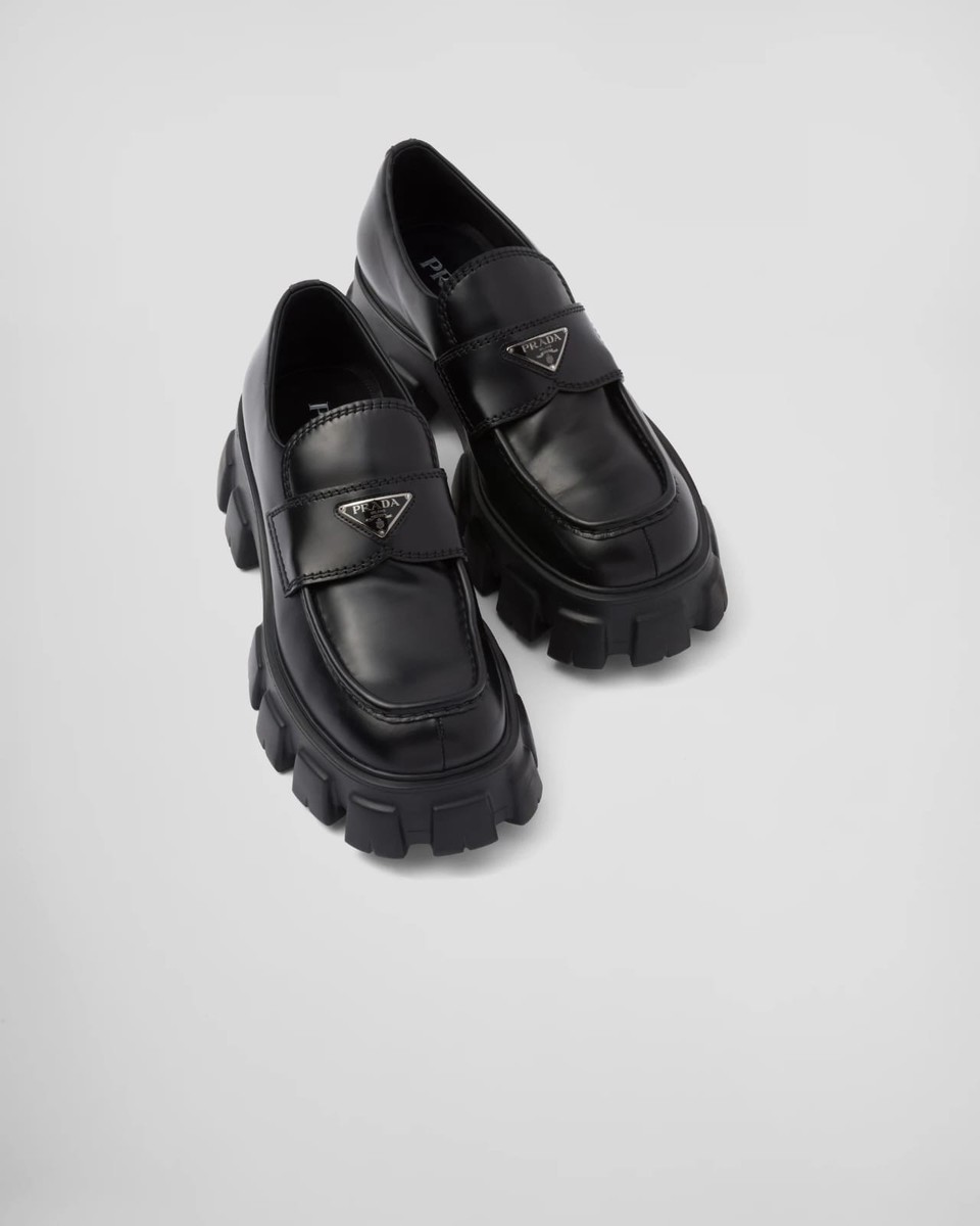 PRADA MONOLITH BRUSHED LEATHER LOAFERS. | eBay