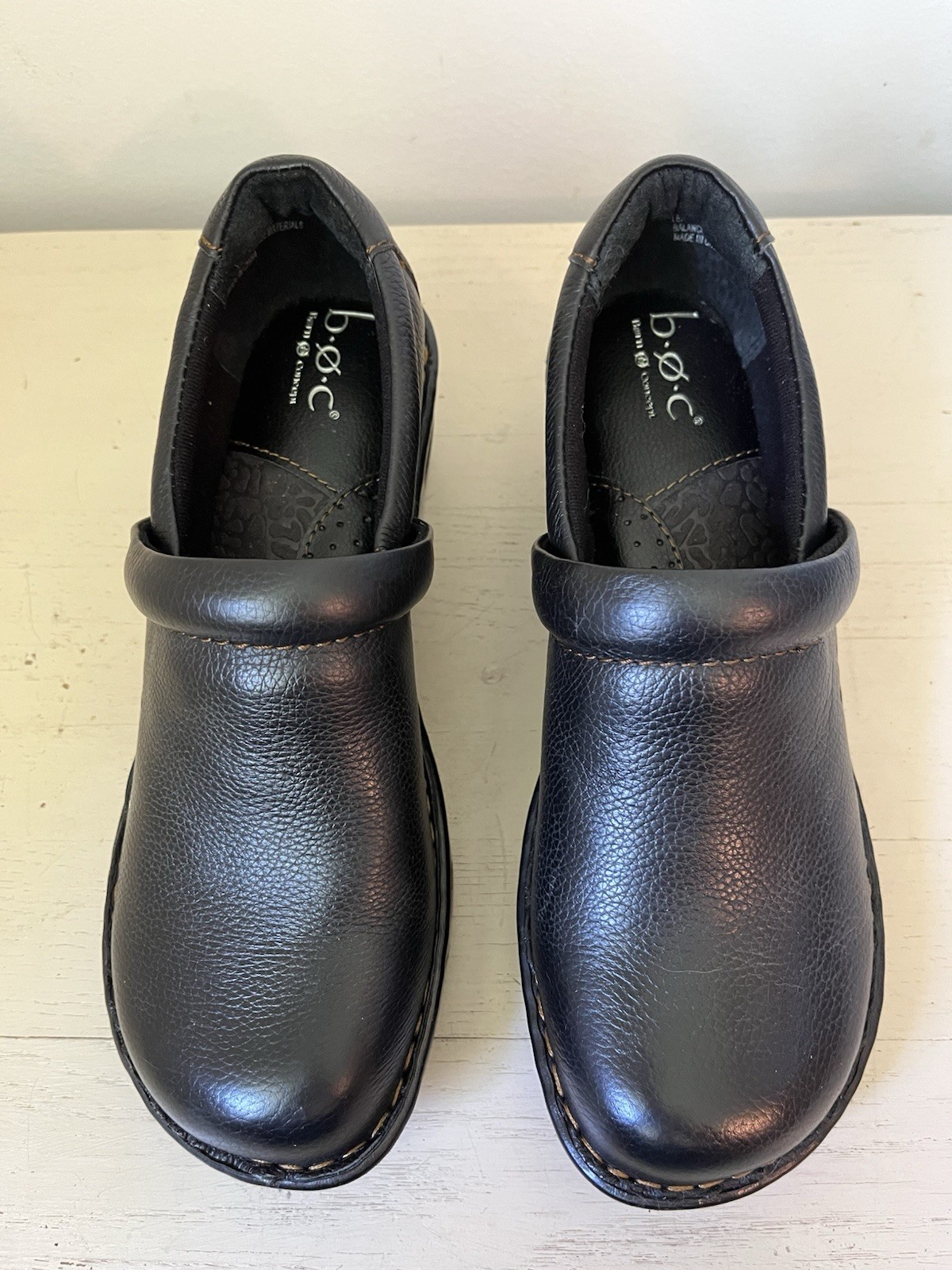 BOC Born Concept Black Leather Peggy Clog Wedge Slip-On Size 9 Women's Comfort