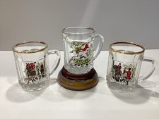 3 Miniature Fox Hunting Souvenir Beer Glasses Gold R8ms