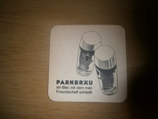 Vintage Bierdeckel "ParkBrau". Quadrat 9,5 cm. (E24a)