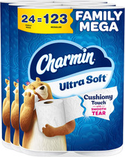 Ultra Soft Cushiony Touch Toilet Paper, 24 Family Mega = 123 Regular Rolls, Whit