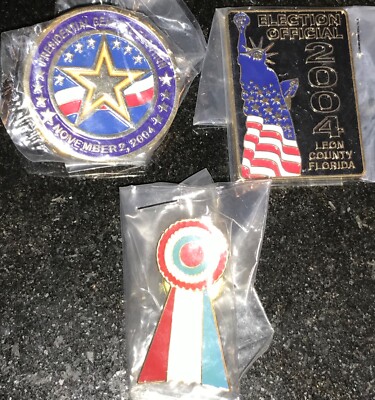 2004 Presidential Election Official Pins George W Bush 11/2/04 Leon Cnty Florida