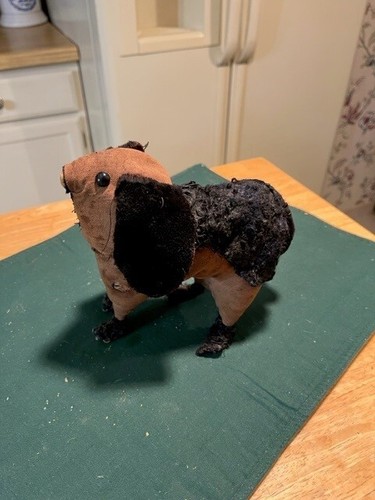 LATE 1800S EARLY 1900S AMISH STYLE BROWN DOG WITH SHOEBUTTON EYES BLACK FUR - Picture 4 of 8
