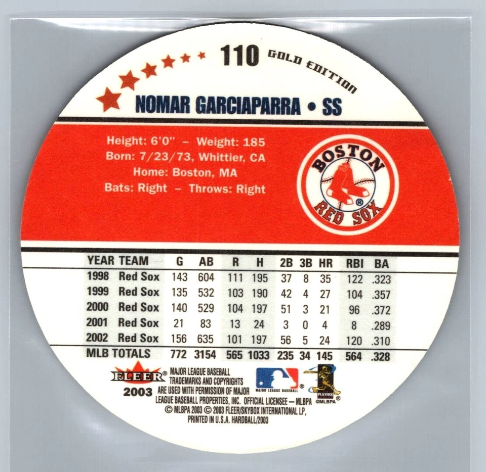 NOMAR GARCIAPARRA 2003 Fleer Hardball GOLD EDITION Baseball #110 Boston Red Sox - Image 2 of 2