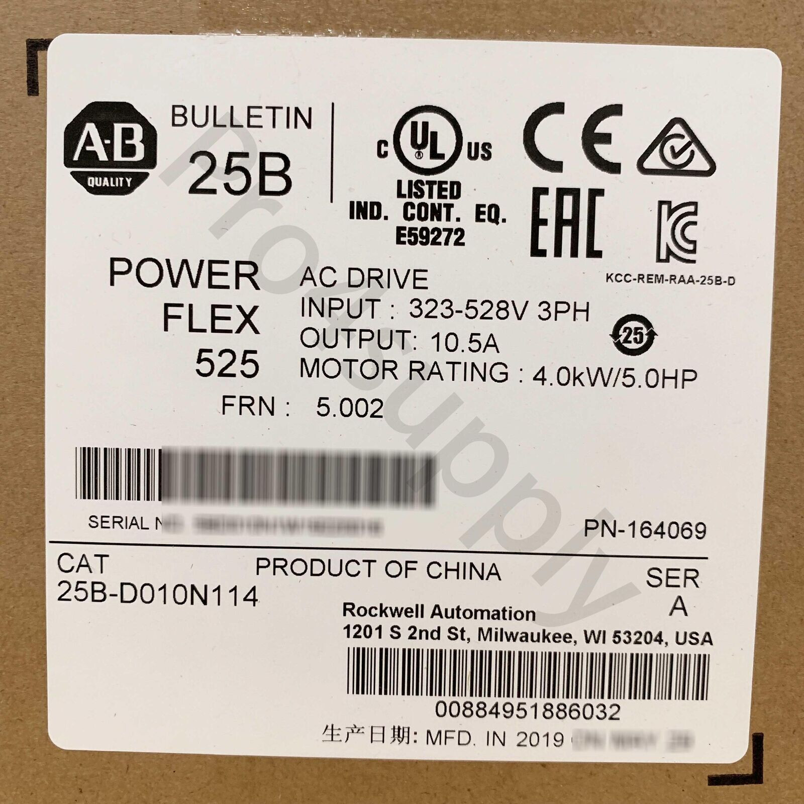 Allen-Bradley PowerFlex 525 4kW 5Hp AC Drive 25B-D010N114 – ASA College:  Florida
