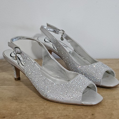 J. Renee Shoes Women’s Sz 8.5 N Narrow Slingback Heels Silver Shimmer Peep Toe