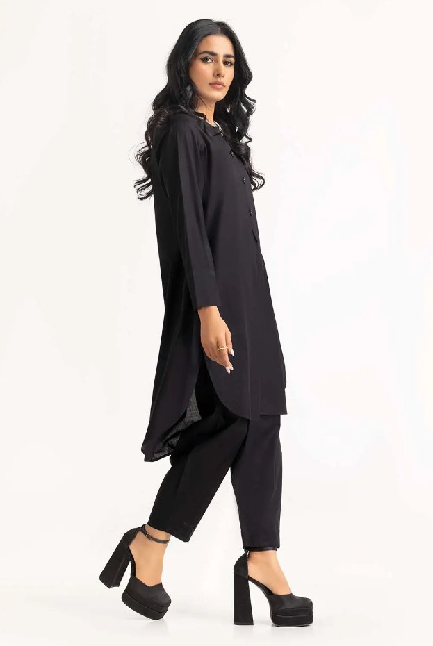 Women Black Pakistani Plain Shalwar Kameez Handmade Indian Lace Embellish Dress