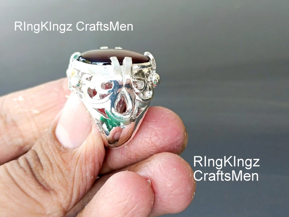 Красное мужское кольцо Aqeeq с натуральным йеменским камнем акик серебро 925 пробы агат мужское кольцо - Изображение 3 из 4