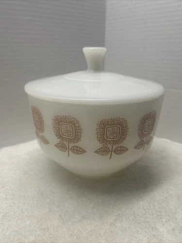 Vintage Federal Milk Glass Sunflower Pattern Glass Bowl With Lid