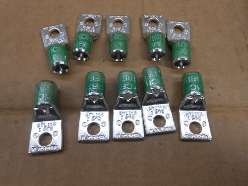BOX OF 10 NEW BLACKBURN CTL1-14 COPPER LUG CRIMP 1 HOLE 1/4" SHORT GREEN 1 STR - Picture 2 of 3