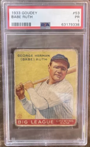 BABE RUTH PSA 1 1933 GOUDEY BASEBALL #53 YELLOW NY YANKEES HOF GREAT EYE APPEAL