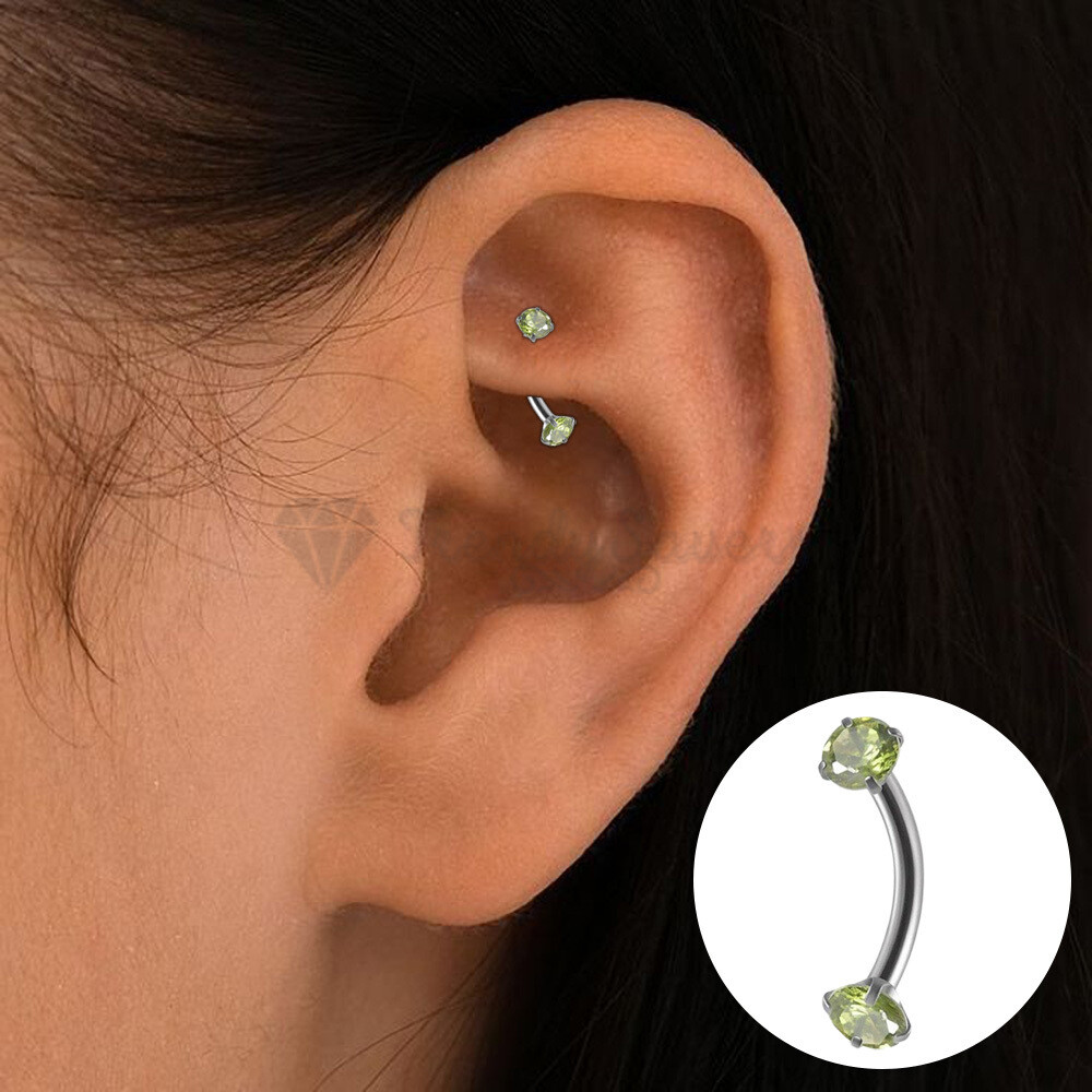 Barbell Banana Bar Surgical Stainless Steel Double End Emerald Body  Piercing 1pc