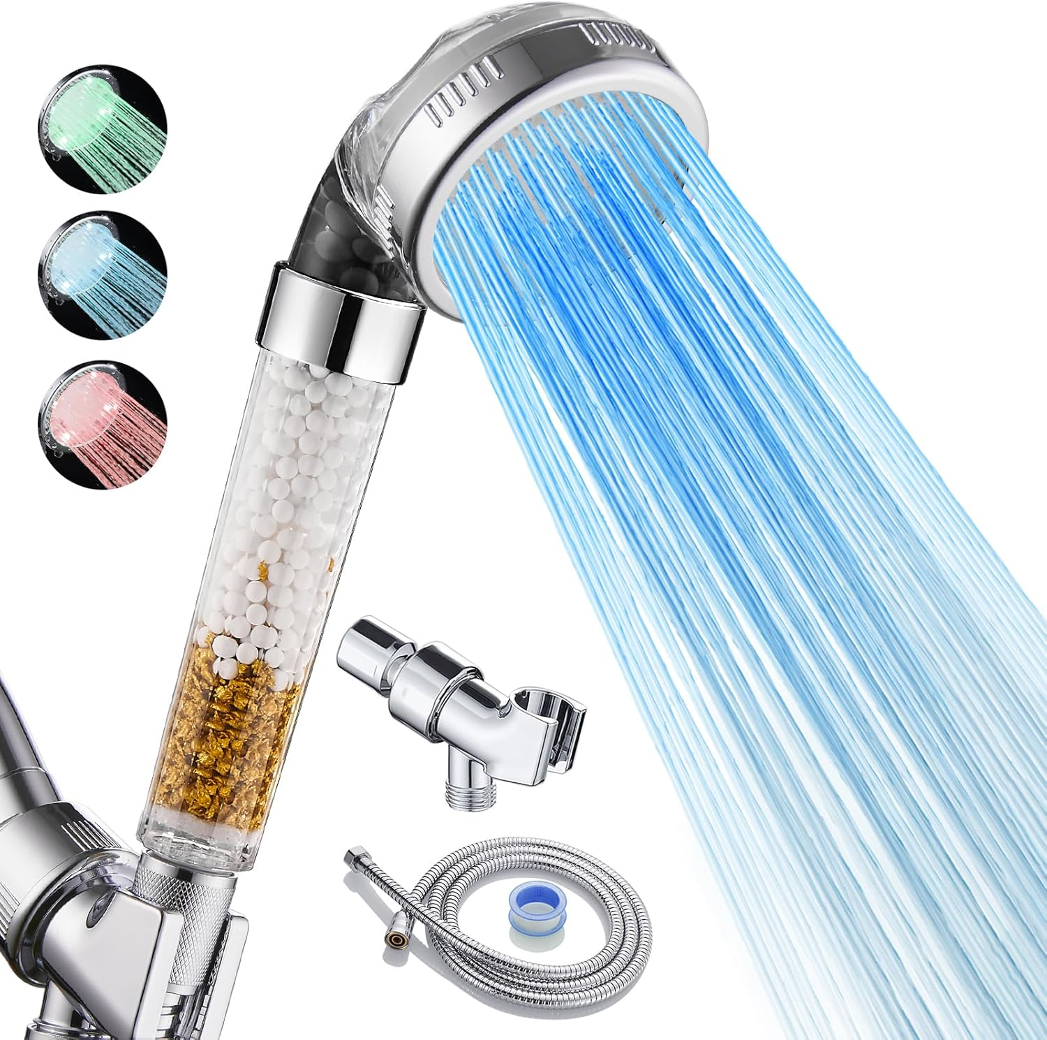 Filtered LED Shower Head with Handheld, Color Changing, High Pressure Shower Hea