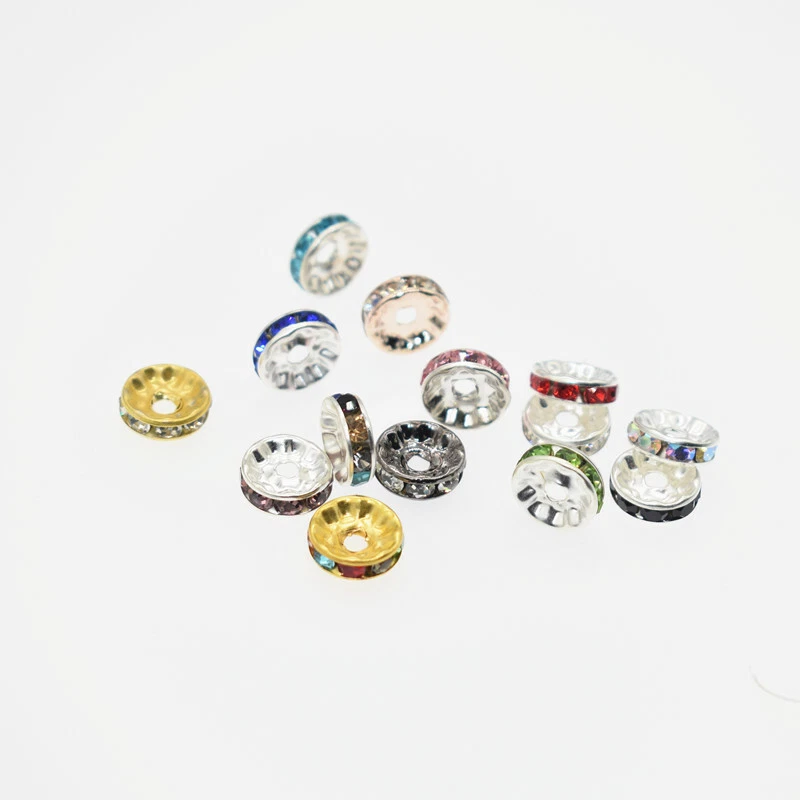 Venta al por mayor Lote de 50 PIEZAS Cuentas de anillo de diamantes de imitación pavimentados de latón espaciador sin níquel plateado Foto 2 de 4