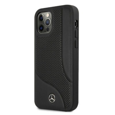 Mercedes iPhone 12 Pro Max Hülle Case Cover Genuine Leather Perforated Area