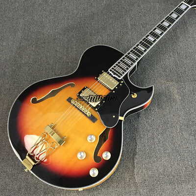 Electric jazz guitar double f hole semi hollow body trans grey flame maple top e