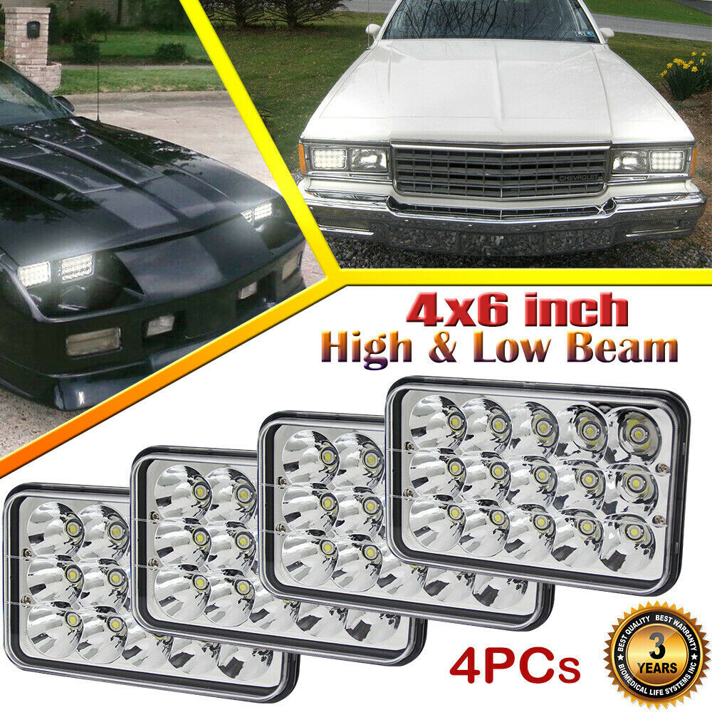 4x Chrome 4x6' LED Headlights Hi Lo Beam Grelly USA