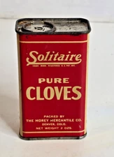 Vintage 1930's Solitaire Cloves Spice Tin Morey Mercantile Denver CO CanCo