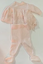 NWT Vintage Mothercare 3 Piece Knit Baby Outfit Beautiful Pink 0-6 Month