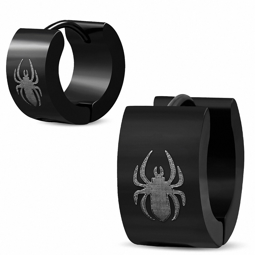 Black Stainless Steel Spider Hoop Huggie Earring Pair for Men Women