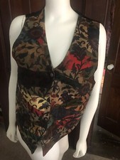 Funky 1970s Vintage Suede Leather Patchwork Vest Flowers Hippie 40” Medium