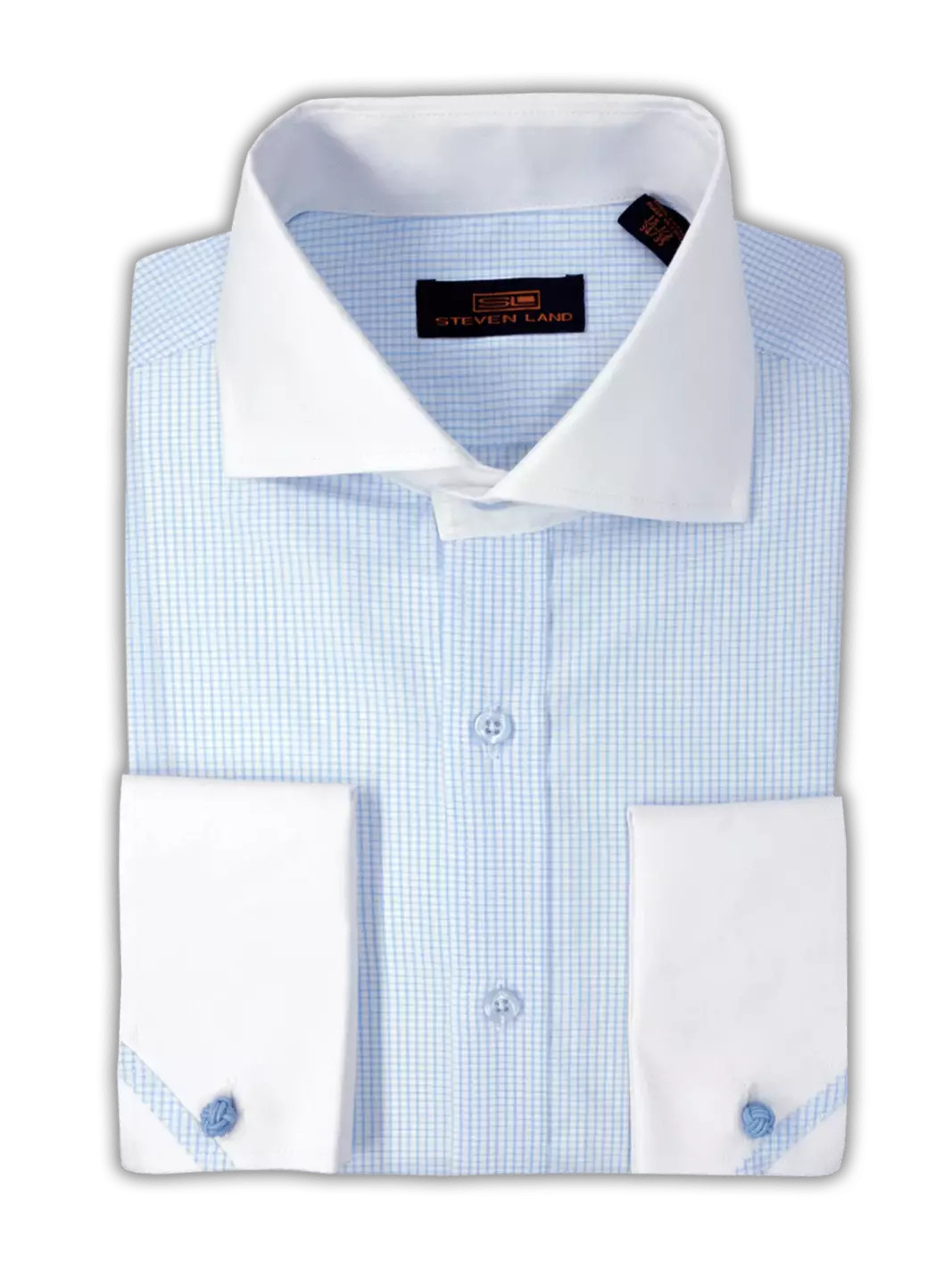 Мужская синяя рубашка в клетку с контрастным воротником и французскими манжетами Steven Land 14690₽