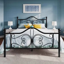Metal Bed Frame with Butterfly Pattern Design Headboard & Footboard,Black