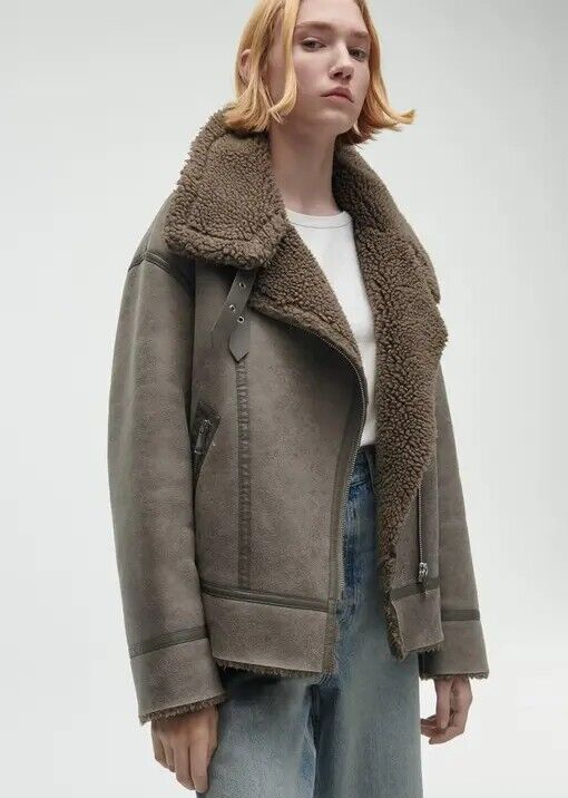 ZARA NEW WOMEN FAUX LEATHER SHEARLING DOUBLE-FACED BIKER JACKET