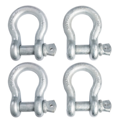 4 pcs 1-1/8'' Bow Shackle w Screw Clevis Pin Rigging Towing 9.5 Ton 21000 lb WLL