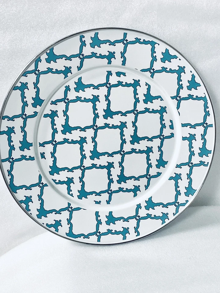 Golden Rabbit Emaillegeschirr Laura Fair grün Teller 12 1/2" MANGELHAFTER Kratzer