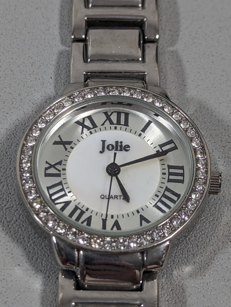 Jolie White Silver Tone Dial Crystal Accent Round Case Link  display picture 1