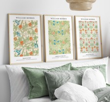 William Morris Set of 3 Botanical Green Beige Wall Art Prints Posters Pictures