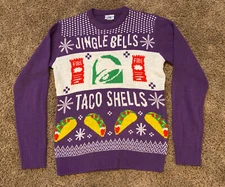 Men’s Taco Bell Jingle Bells Taco Shells Ugly Holiday Christmas Sweater SZ S M