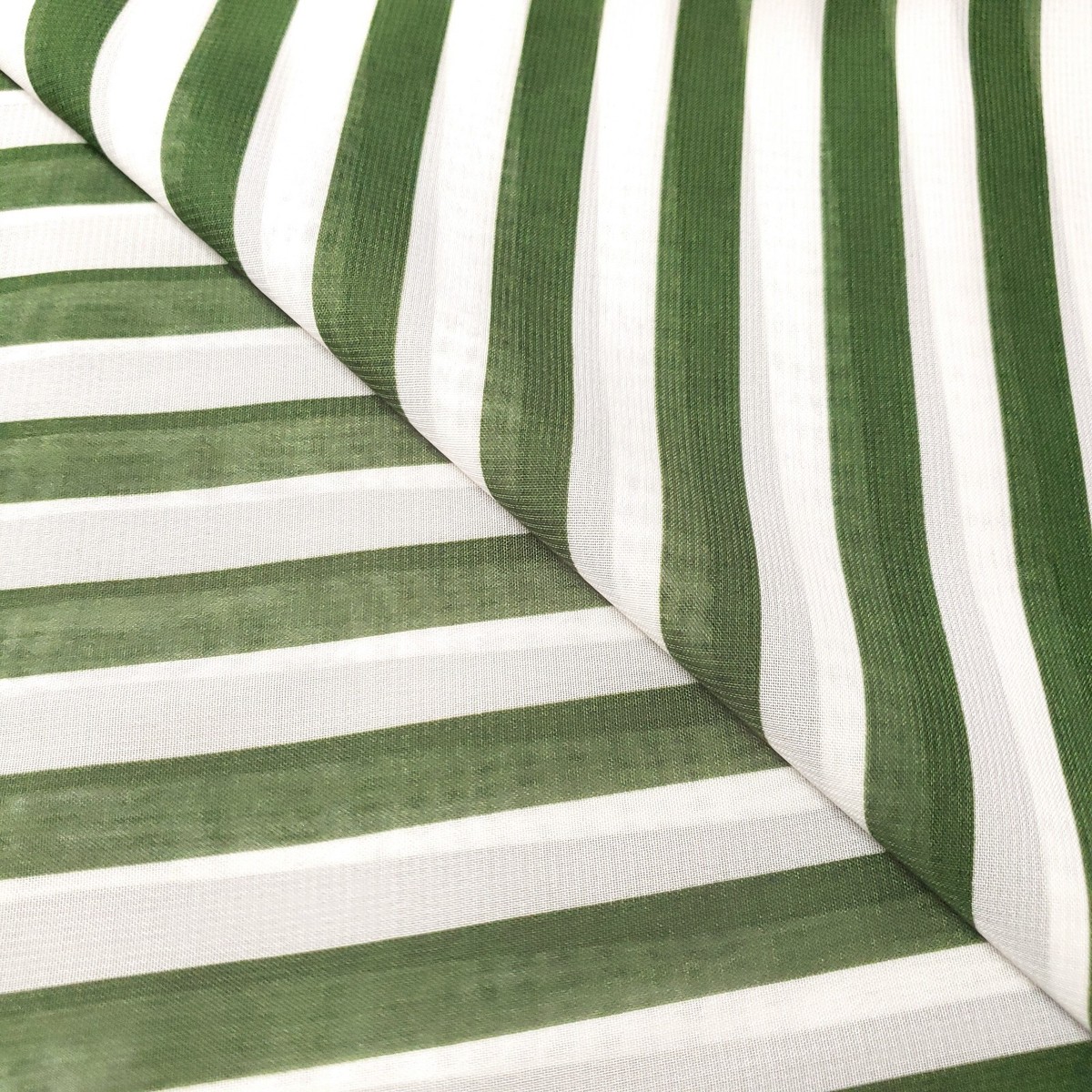 Olive Green White Stripe Chiffon Fabric 58