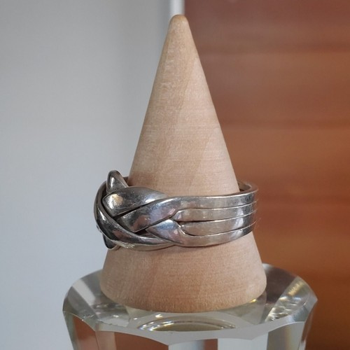 Puzzle Größe 10 Ring 4 Band 925 Sterling Silber verbunden geflochten Handarbeit - Bild 4 von 10