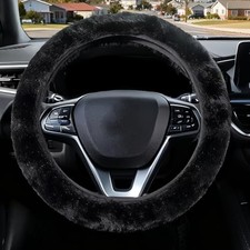 Furry Car Steering Wheel Cover, Fluffy Cover, Soft Warm single cover - black