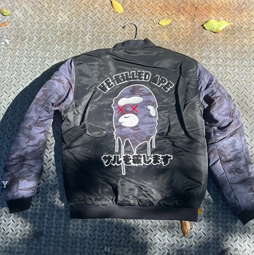Bape Robert Phillipe Jacket Men's Large Black Sleeve Shark Varsity Bomber Ape image 2