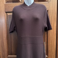 NWT Nicole Miller Sweater Dress  Brown Ribbed Flare Gold Zipper Womens Large