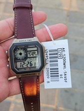 Casio AE-1200WHL-5AVDF World Time Illuminator Watch Brown Leather Strap Men  s 10