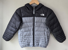 The North Face Boys XS Reversible Down Puffer Jacket Gray Black 550 Fill Hooded