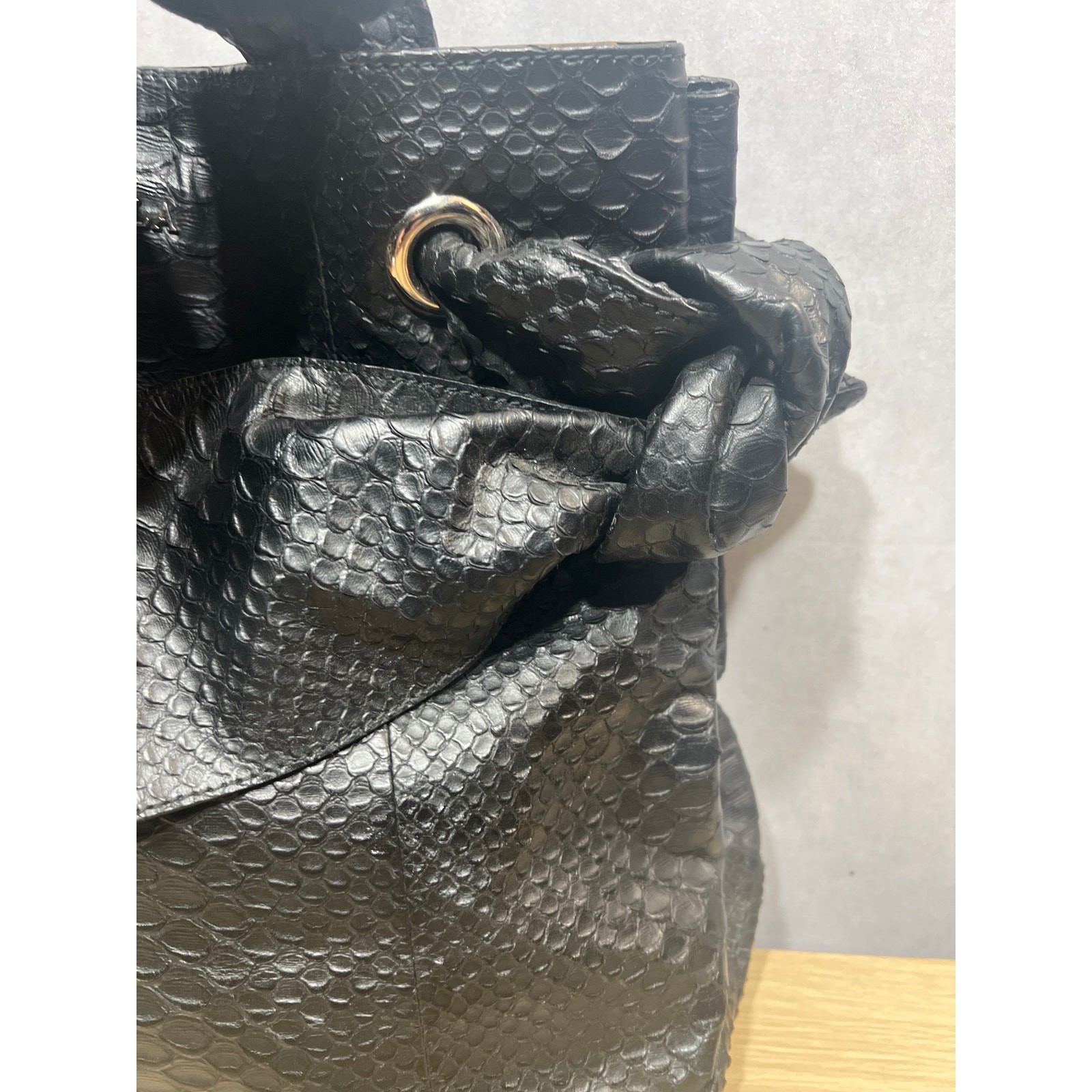 Furla Black Python Embossed Leather Side Bow Hobo… - image 8