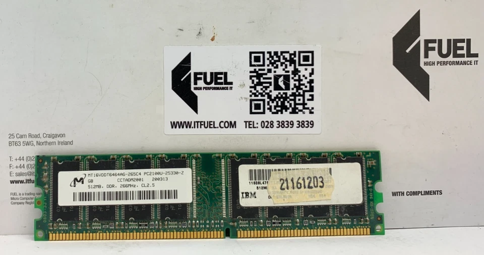 Micron  512MB  DDR ram memory module  PC-2100  -  MT16VDDT6464AG-265C4 - Image 2 of 3