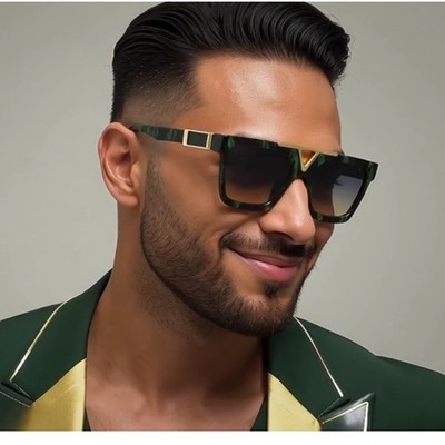 Men's Inspired Green Marble Square Sunglasses Street Wear Trendy Classy Driving