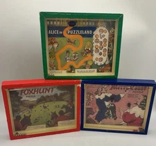 VTG Puzzle Box Lot Alice In Puzzleland, Merry Toast, Fox Hunt  R Journet London