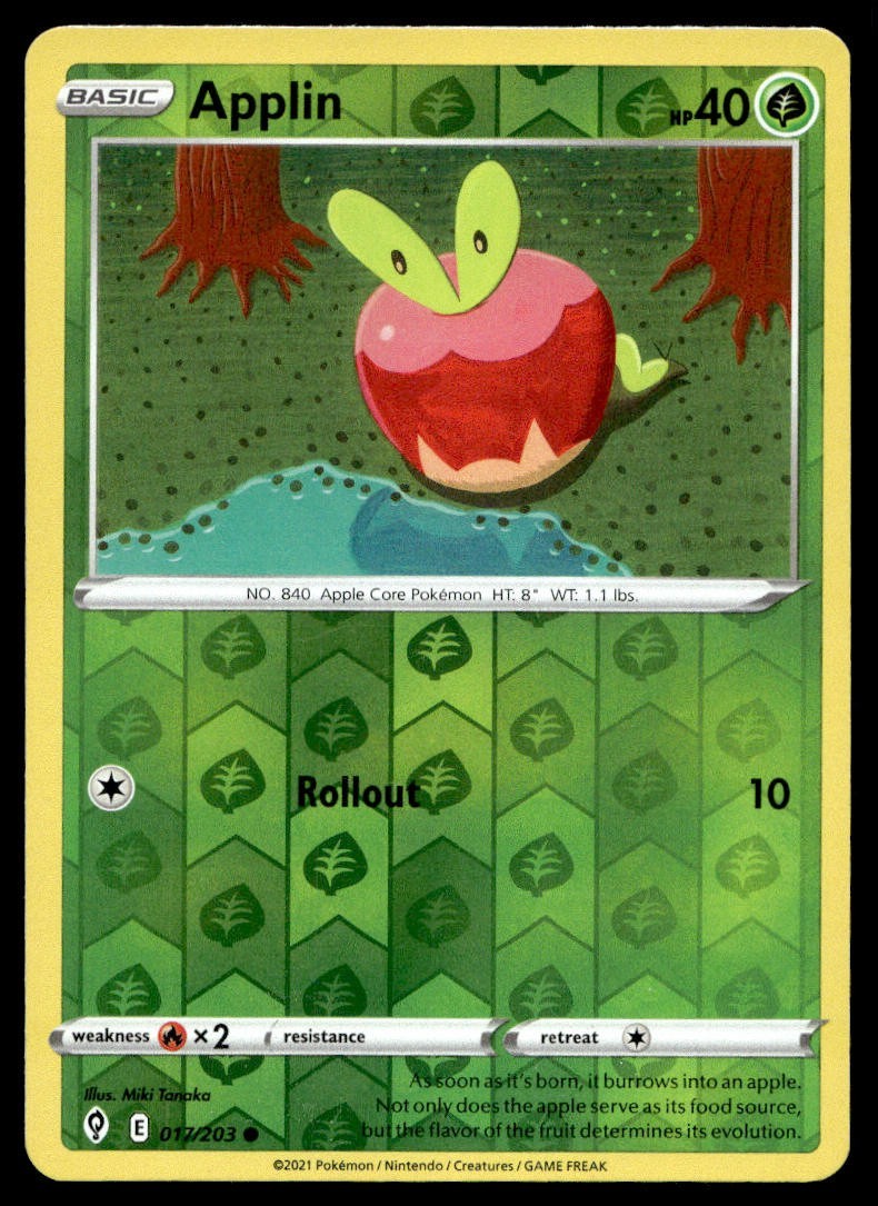 Applin 17/203 Pokemon Card Evolving Skies Common 40 HP Rev Holo LP K31