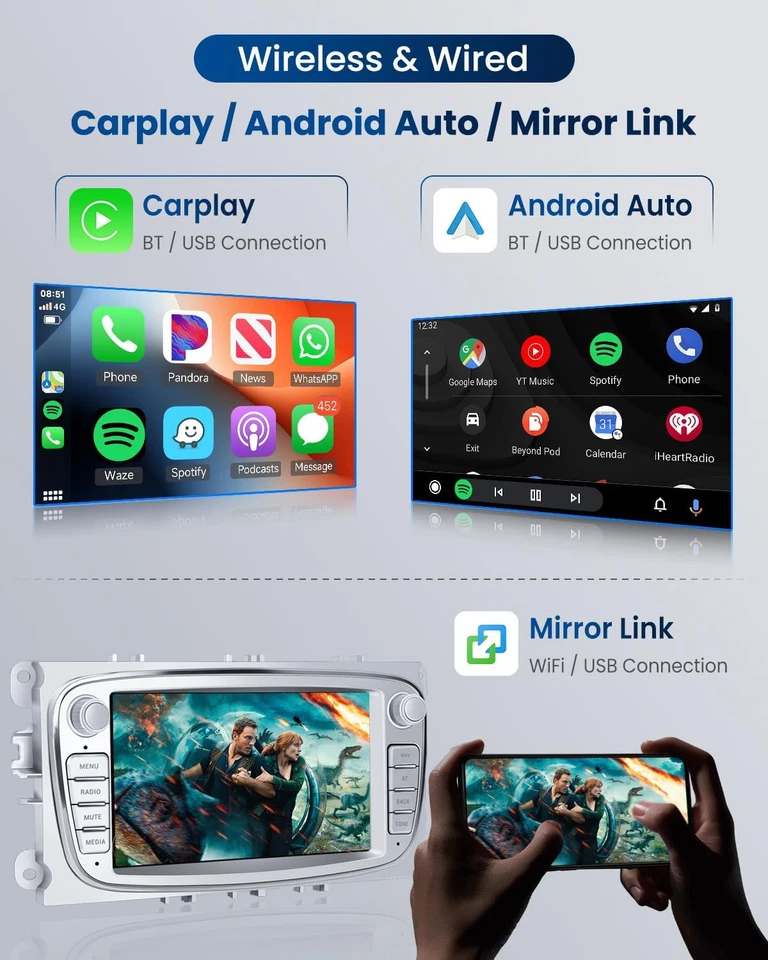 Android 14.0 Autoradio GPS Für Ford Focus Mondeo MK4 S-Max DVD DAB BT-5.0 CANBUS - Bild 4 von 4